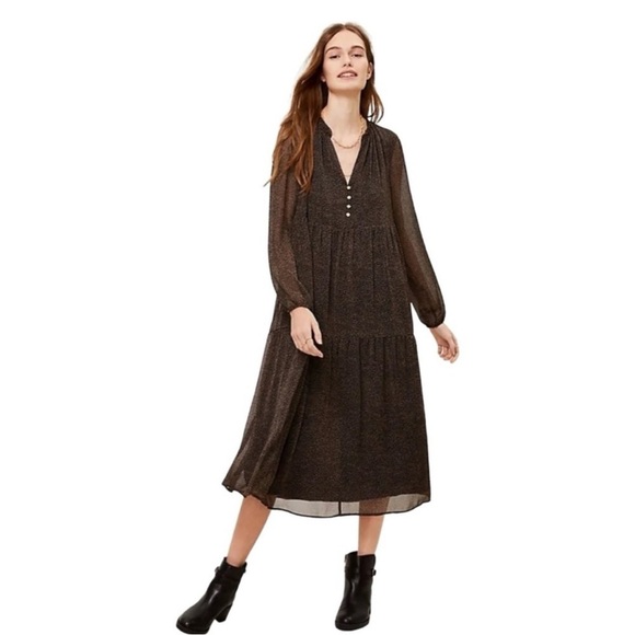 LOFT Dresses & Skirts - Loft Split Neck Tiered Midi Dress